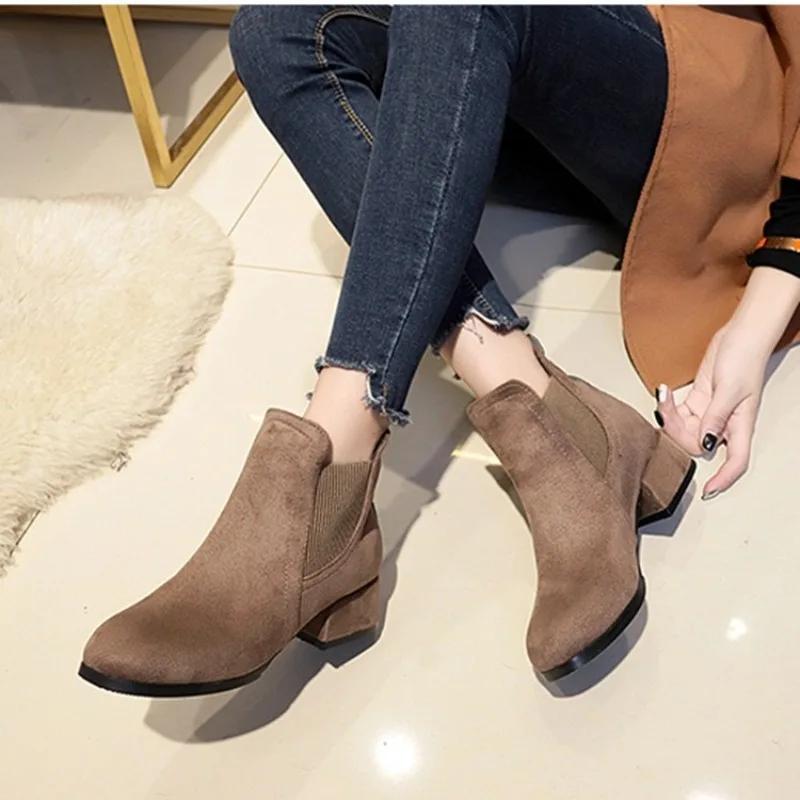 Autumn Women's Chuky Heel Chelsea Boots Fashion Heeled Shoes for Women Ankle Boots Dress Casual Women's Boots Botas De Mujer