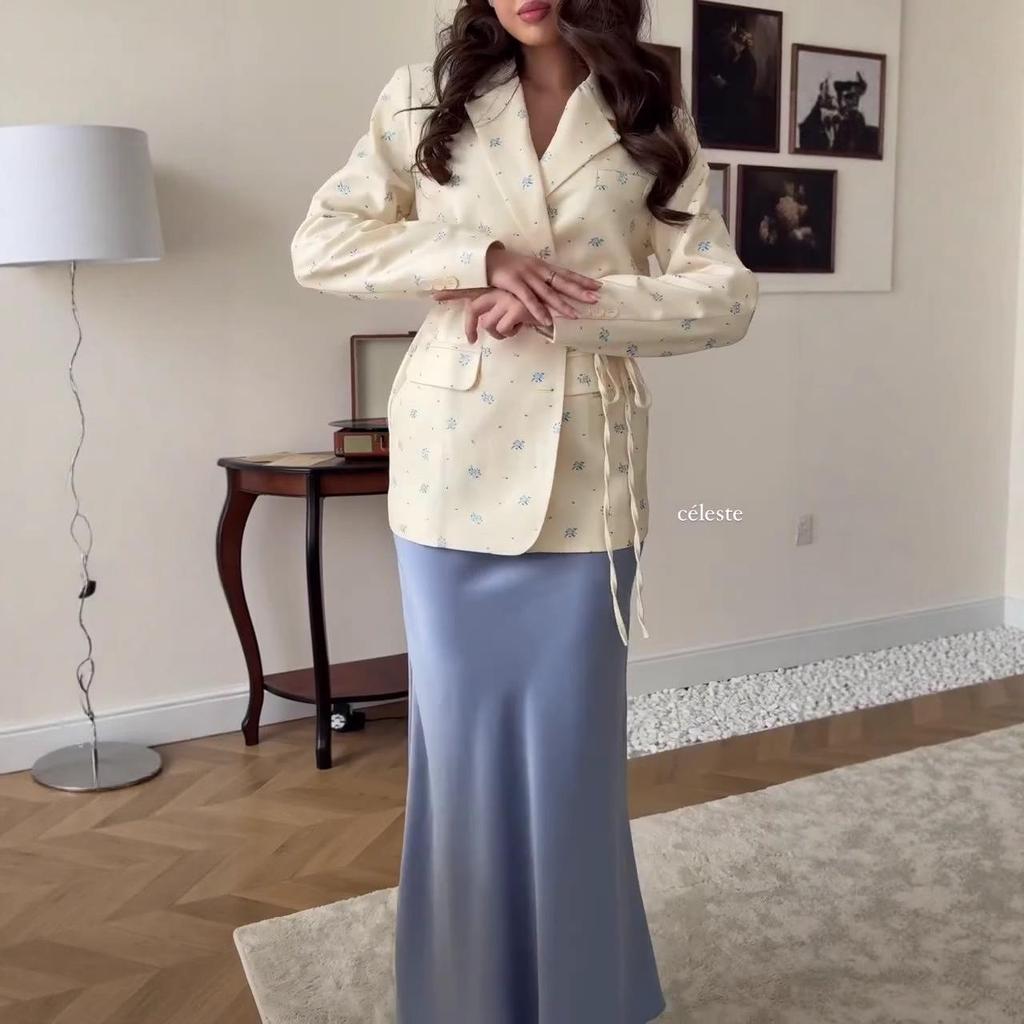 Женская приталенная пиджак-костюм с принтом в виде галстука, Осень 2025 - Европейский и Американский Стиль