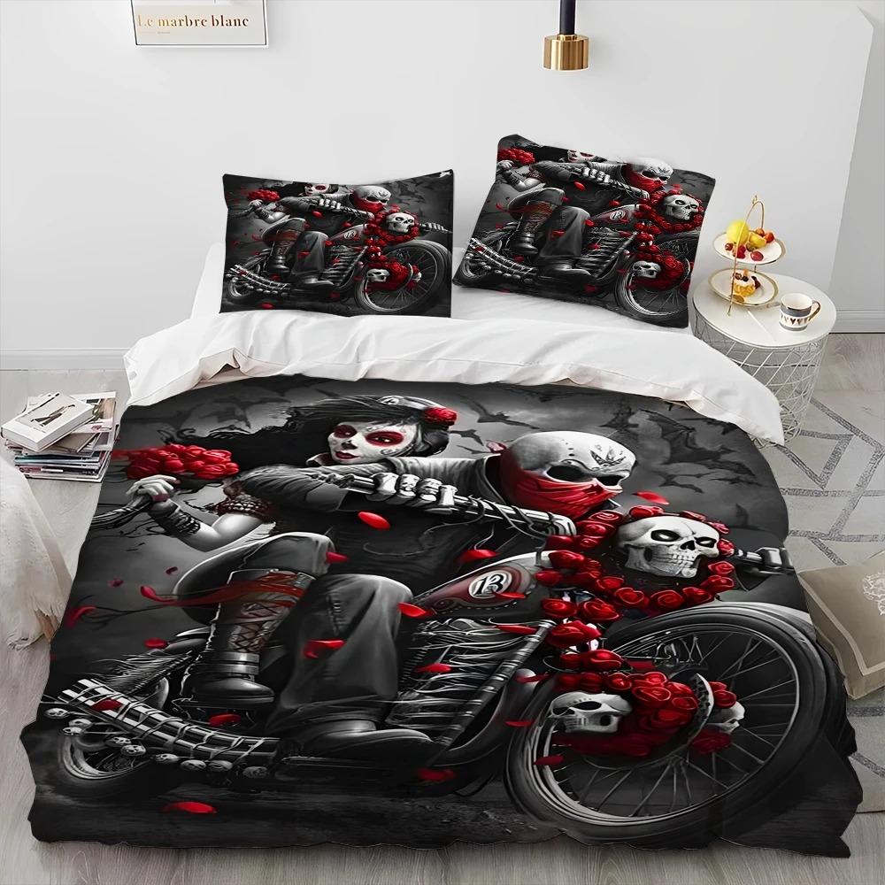 3D Horror Gothic Female Skull Dead Girl Comforter Bedding Set,Duvet Cover Bed Set Quilt Cover Pillowcase,Queen Size Bedding Set