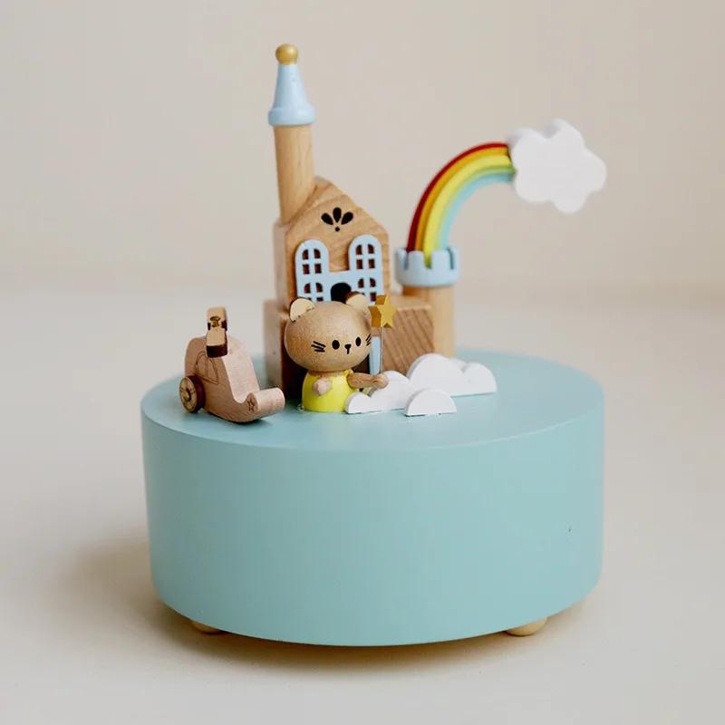 Creative Home Ornament Gift Children's Birthday Gift Carousel Swing Rabbit Wooden Music Box Music Box Home Decor