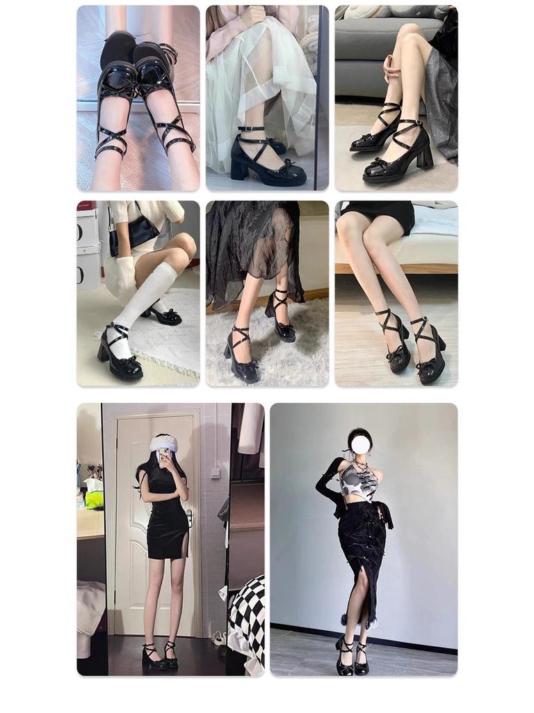 Черные туфли Мэри Джейн в стиле ретро на высоком каблуке с перекрестными ремешками для женщин - весна 2022 г.