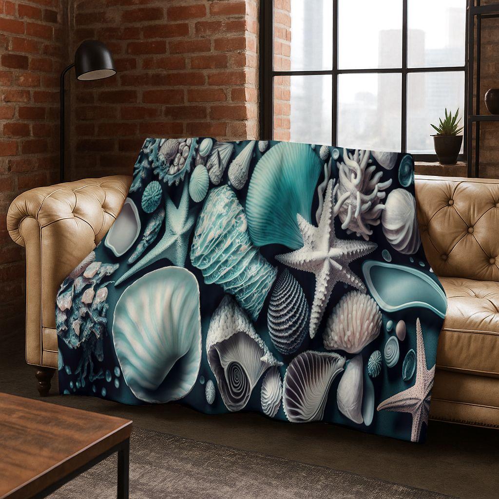 Плед Фланелевый Звезда Морская Ракушка Тропический Пляж Звезда Морская Арт, Уютный Мягкий Плед для Дома Спальни Кровати Дивана, Подарок