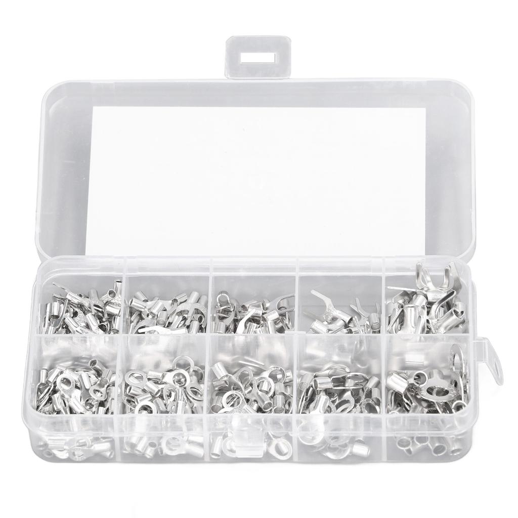 320Pcs Ring Terminal Fork Connector Kit Non Insulated Wire Lugs Battery Cable Terminals Electric Copper Crimp Fork Round