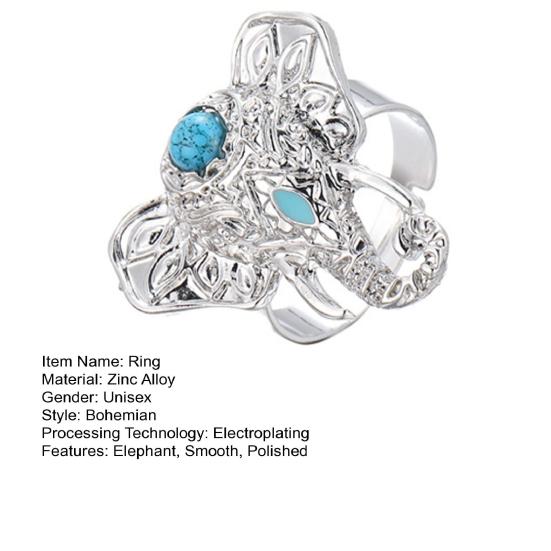 Кольцо унисекс в форме слона, преувеличенное богемное ретро-искусственное бирюзовое кольцо на палец из гладкого сплава, вечерние клубные кольца на суставы пальцев, ювелирные изделия для взрослых