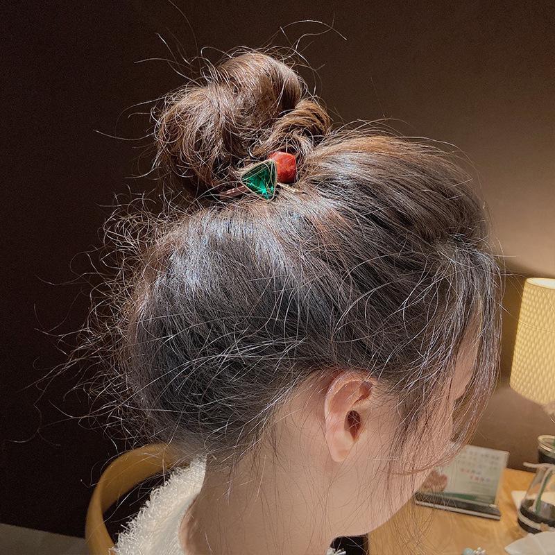 Корейское треугольное хрустальное кольцо для волос: Резинка с мраморным узором и бусинами для хвостиков