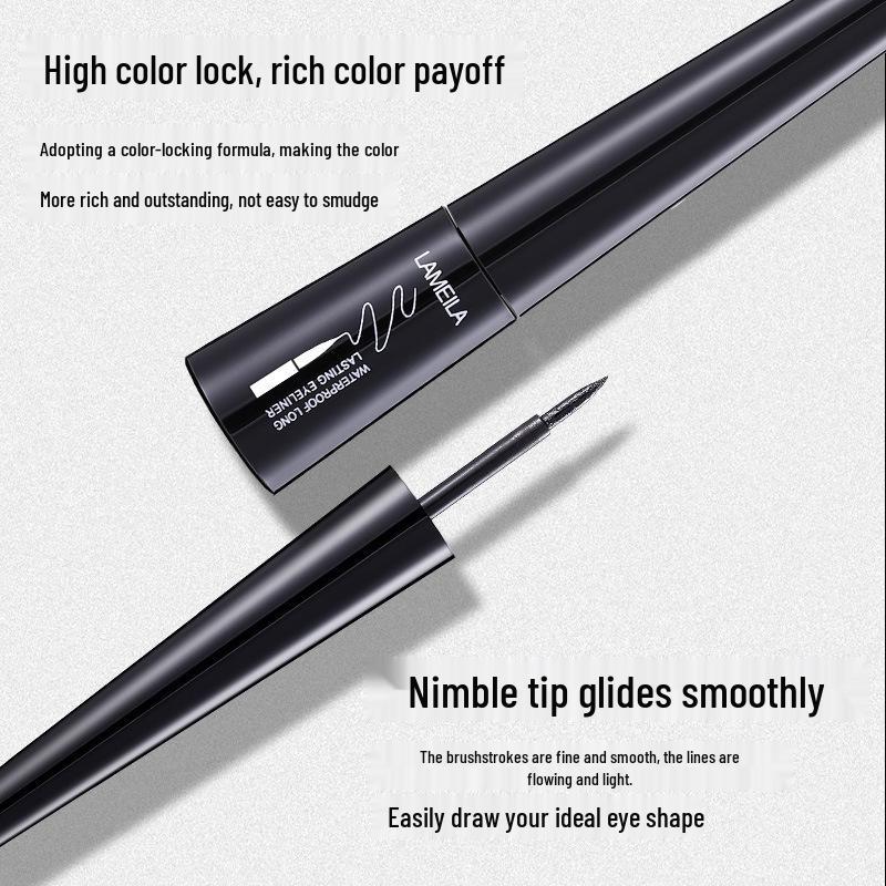 Изысканная подводка для глаз, достойная подиума: Стойкая, высокопигментированная, ультратонкая, быстросохнущая, водостойкая, не размазывающаяся черная формула.