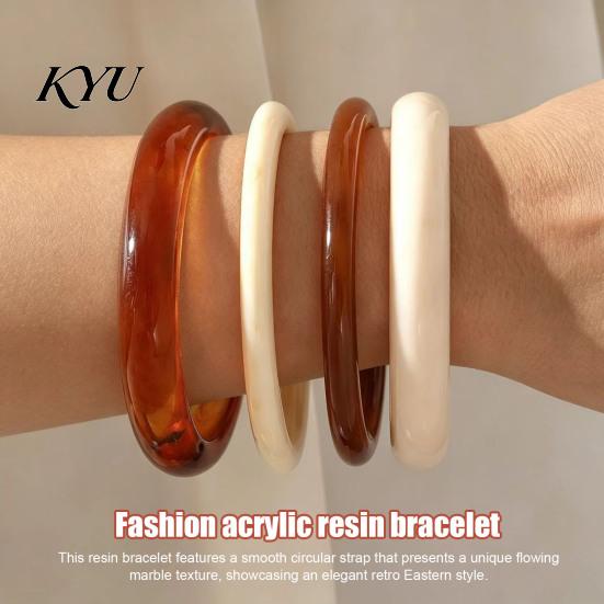 Casual Retro Style Accessory 4 Pcs Resin Bangles Bracelets for Women, Chunky Wide Lightweight Jewelry Her Statement Bangle Set, Stackable Wristband