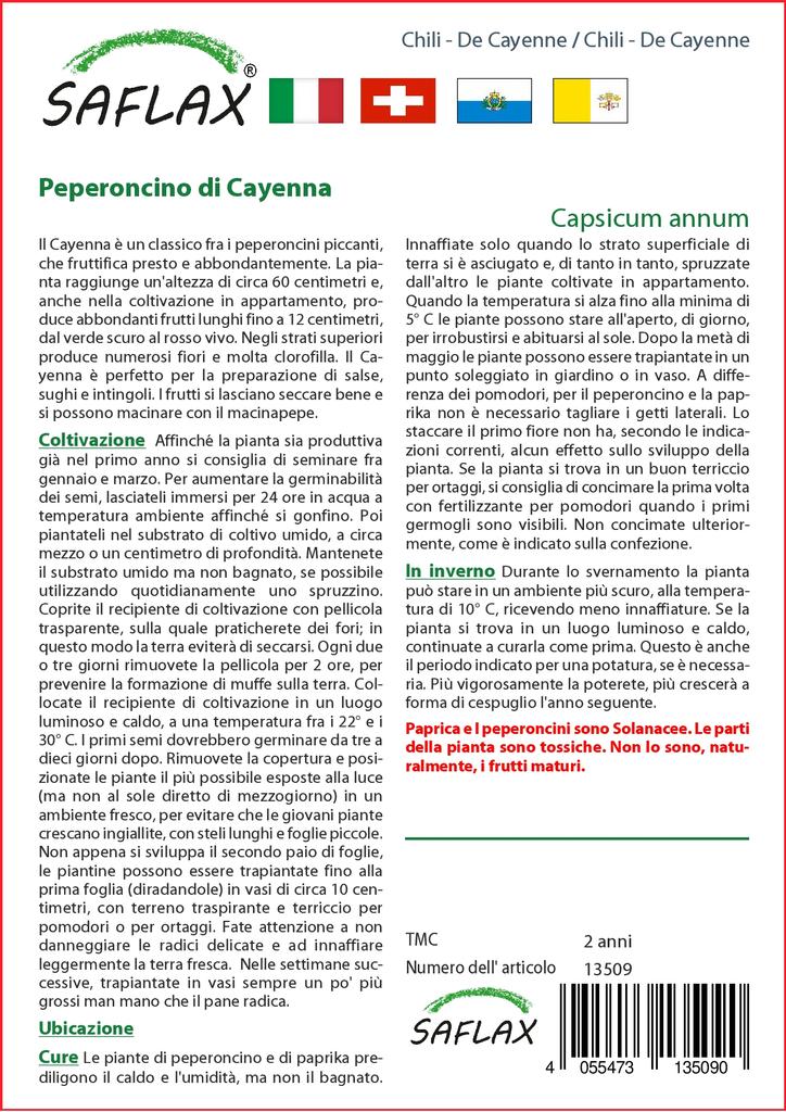 SAFLAX Garden in the Bag - Чили - Кайенский перец - 20 семян - С субстратом в подходящем пакете - Capsicum annum