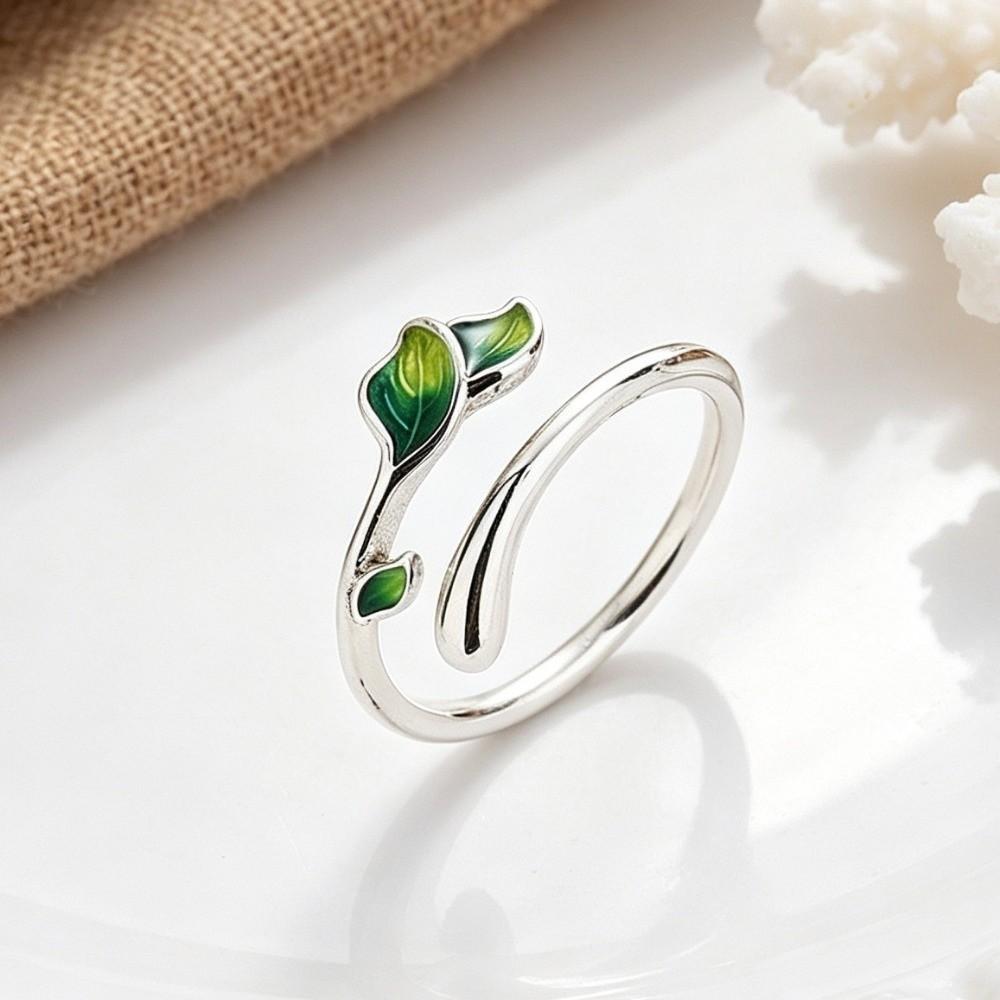 Adjustable Leaf Opening Ring Irregular Women's Ring Fashion Enamel Leaf Ring Daily Wear