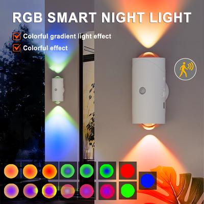 Перезаряжаемый светодиодный ночник с датчиком движения, градиентной RGB подсветкой, регулируемым комнатным светом, подходит для прихожей, прикроватной тумбочки, стола, шкафа
