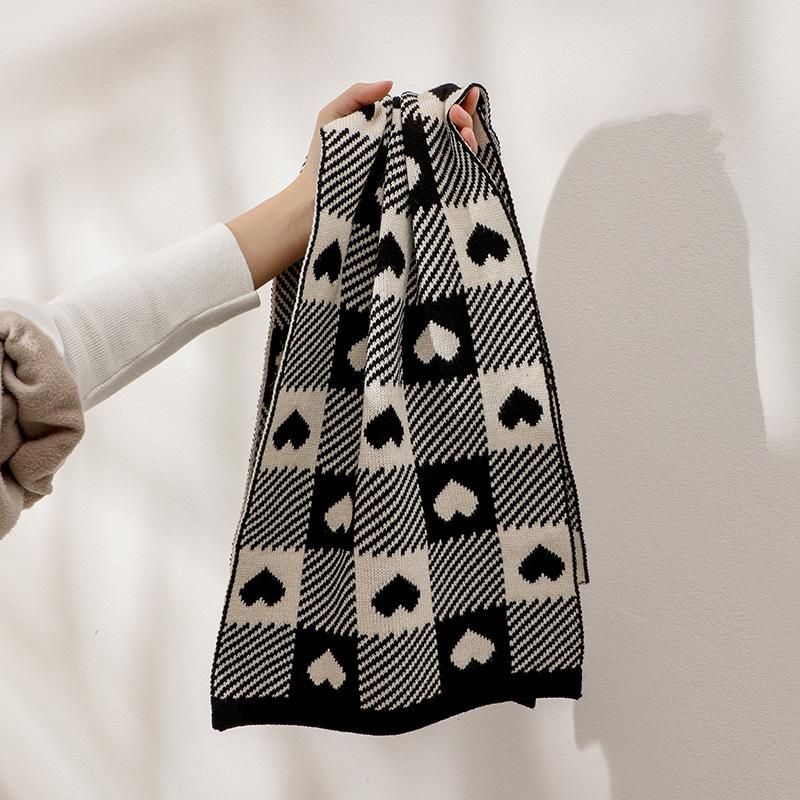 Soft Love Plaid Scarf Female Autumn and Winter Student Retro Versatile Student Warm Thickened Double-sided Shawl Scarf