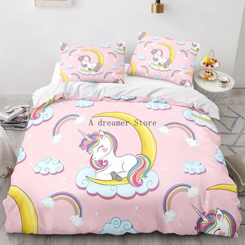 Unicorn Cartoon Rainbow Horse Bedding Set Kids Duvet Cover for Children Baby Crib Duvet Cover Set Pillowcase Lovely Bed Linens