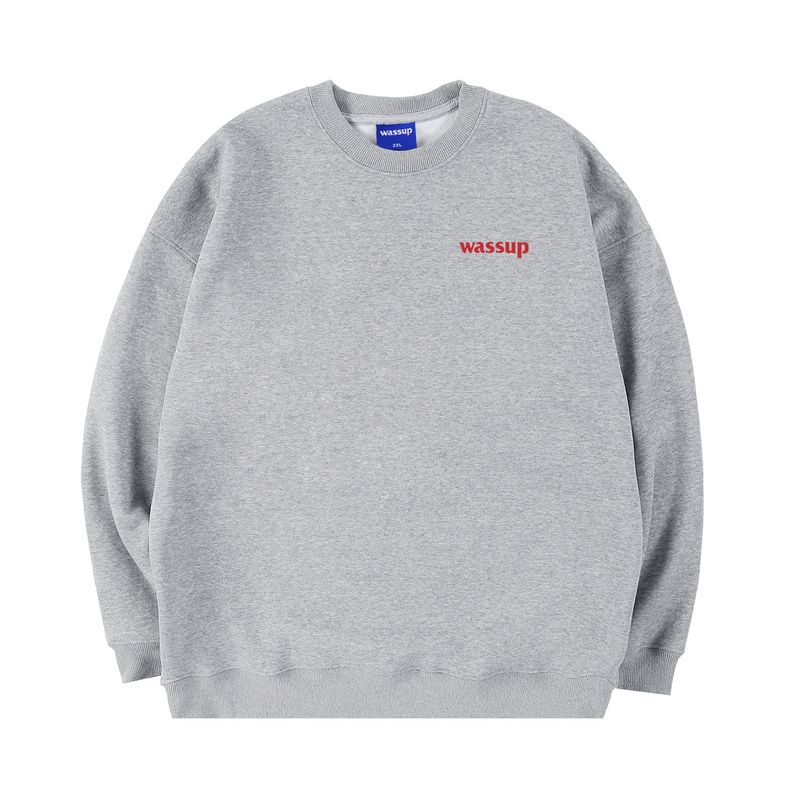 Wassup Trendy Brand Letter Logo American-Style Heavyweight Sweatshirt for Men and Women, Loose Casual Base Layer Crew Neck Top for Spring and Autumn