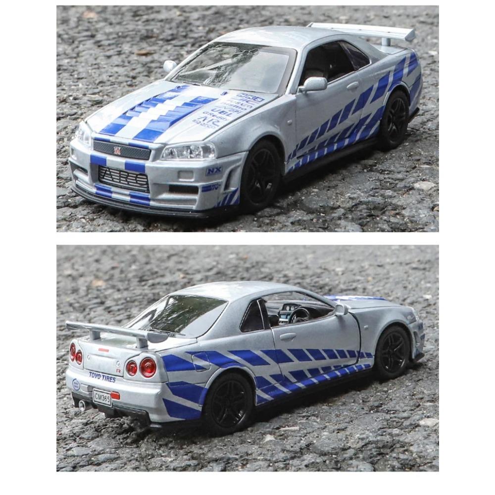 Масштаб 1/32 Nissan GTR R34 SKYLINE Fast Alloy Simulation Car Model Diecasts & Toy Vehicles and Furious Cars Decoration Toys for Children Boy