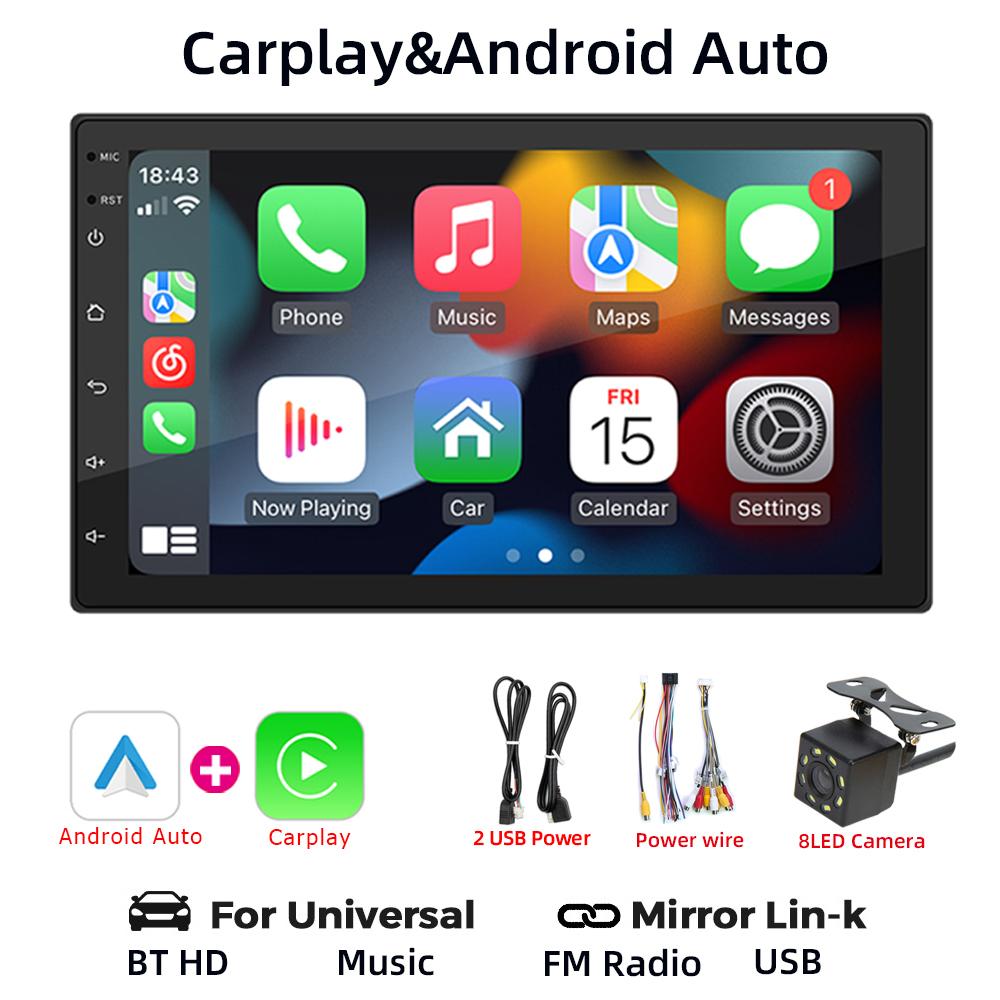 HIPPBQCC Автомобильный Радиоприемник 7 Дюймов Carplay Android Auto Мультимедийный Стереоплеер HD Сенсорный Экран Bluetooth 2 USB FM Mirror-Link Универсальный