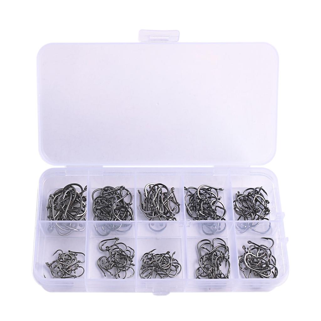 High Quality 1600PCS Premium Fishhooks 10 Sizes Carbon Steel Box With Fishing Hooks W/Portable Plastic Box