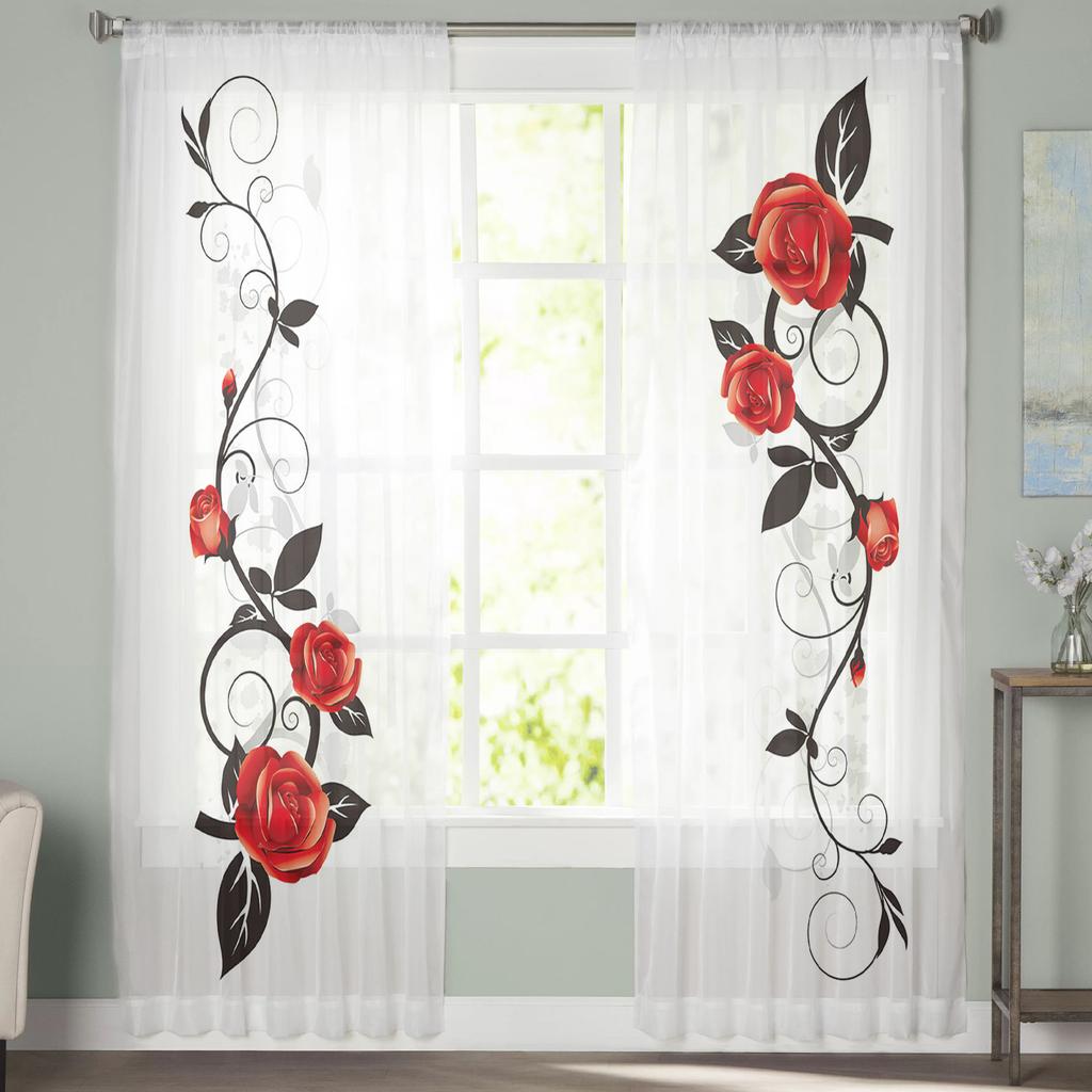 Красная роза виноградная лоза современные тюлевые шторы для гостиной спальни дома кухни окна прозрачные шторы