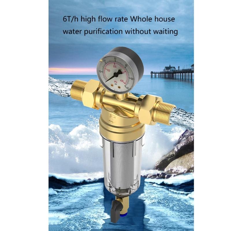 Universal 3/4inch Or 1/2inch Threaded Backwash Sediment Filter with Pressure Gauges for Whole Houses Water Systems