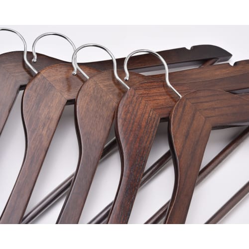 Amber Home Wooden Hangers with Pants Bars, Rotating Hooks, Non-Slip Indents, Space-Saving Design for Clothes, Suits, Jackets, Shirts, Trousers, Pants,