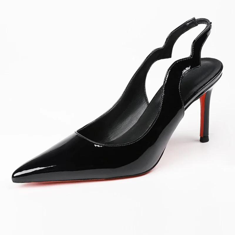 Мода Сексуальный Бренд Острый Носок Тонкий Высокий Каблук Женщины Полые Элегантные Офисные Туфли Лакированная Кожа Классические Дизайнерские Сандалии Женские Туфли-Лодочки