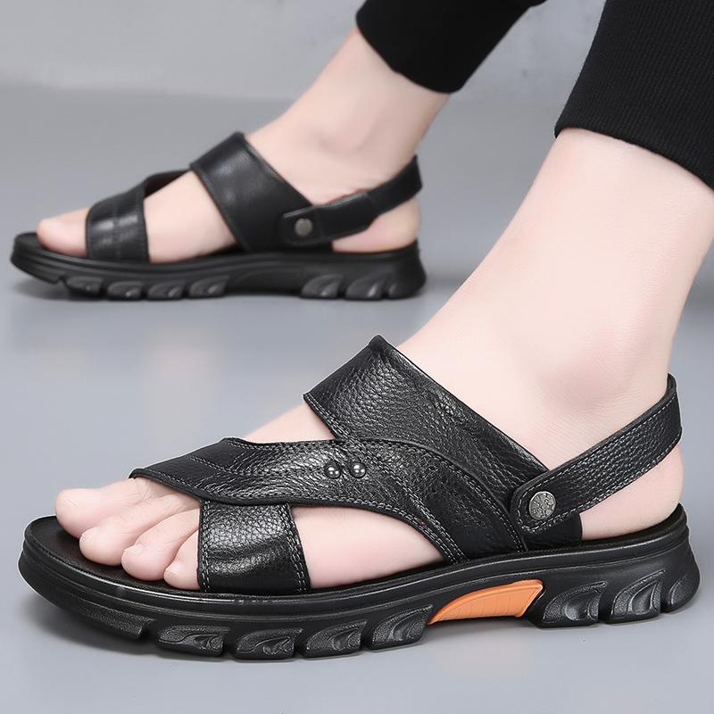 Модные мужские сандалии из натуральной кожи, летние пляжные тапочки с латексной подкладкой, мягкие, легкие, универсальные, ретро-сандалии, мода 2024 года для мужчин