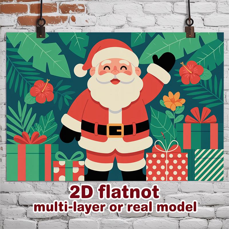 Party Backdrop Santa Claus Christmas Flat Festive Santa Claus Fiber Multi Layered Photo Booth Background Front Door Decor