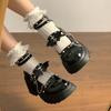 Fashion Women Platform Mary Jane Shoes Lady Fashion Chain Design Thick Sole Leather Shoe Cosplay Halloween Gothic Lolita Shoes for Women