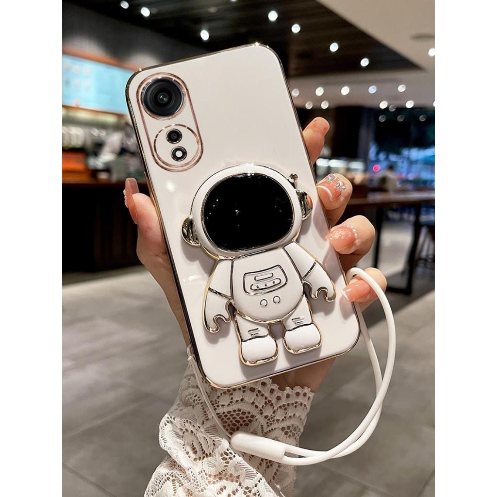 Astronaut Folding Holder Plating Case for OPPO Reno Find X6 A51 7 8 9 K9 Pro ACE F17 R17 A97 A93 A74 5G Case Foldable Stand