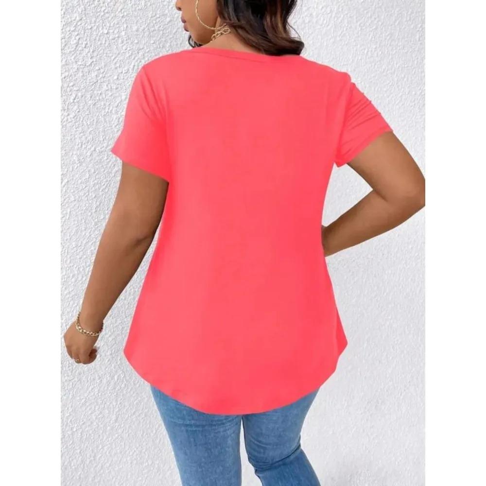 Plus Size Spring Summer Women's Casual Solid V-neck Short Sleeved T-shirt Women Comfortable and Fashionable T-shirt