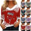 Рубашки с рукавом 3/4 для женщин, рождественские футболки с графическим принтом, блузки, повседневные базовые топы на пуговицах больших размеров, пуловеры