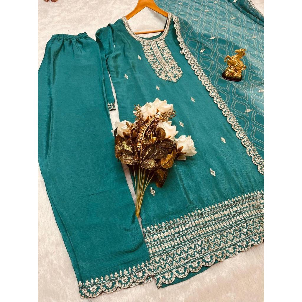 Новый обед дизайнерской серии вышитый рабочий топ и брюки с дупаттой