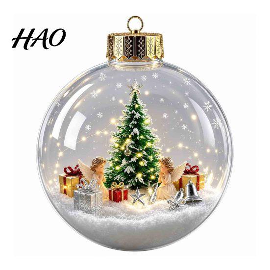 Xmas Tree Hanging Ornaments Glowing Christmas Story Ornament, Mini Holiday Scene in Ball Decoration, Winter Festival Decor Light Up Acrylic
