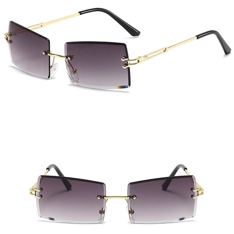 Женские солнцезащитные очки Защита от солнца УФ-защита Модные индивидуальные ретро-прямоугольные солнцезащитные очки без оправы Уличные очки для вождения пригородных путешествий