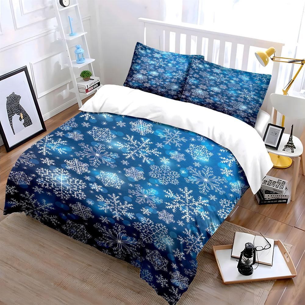 White snowflakes on blue. Bedding sets Duvet cover sets Duvet covers Pillowcases(1 * Duvet Cover 2 * Pillowcases without duvet insert)
