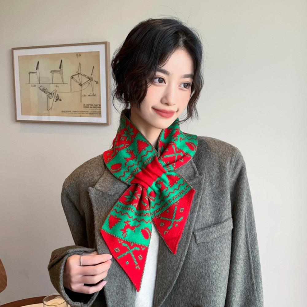 Jacquard Winter Knitted Scarves Deer Woolen Neckerchiefs Cute Women Scarf New Year Gift