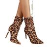 Модные сексуальные короткие сапоги с острым носком на шпильке, женские леопардовые сапоги на тонком высоком каблуке, женские сапоги из плюша, размер 43, носки, Botas Mujer