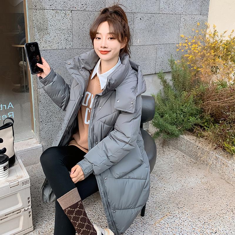 Женская осенне-зимняя однотонная свободная повседневная парка средней длины с капюшоном из ромбической решетки, пальто, куртки и верхняя одежда