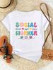 Unisexs Social Worker Print Comfort Fit Short Sleeve Fashion Breathable Casual Summer Short Sleeved Harajuku Streetwear Tops Tee
