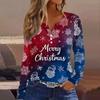 Women's T Shirt Tee Christmas Printed Button Long Sleeve Tunic Daily Weekend Fashion Basic V- Neck Regular Top