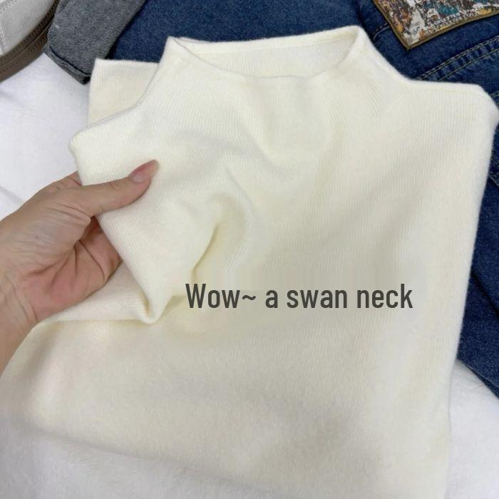 Fufu Korean Style Blue Slim-Fit Knitted Sweater, Semi-High Neck, Soft and Cozy Top for Autumn and Winter 2026.