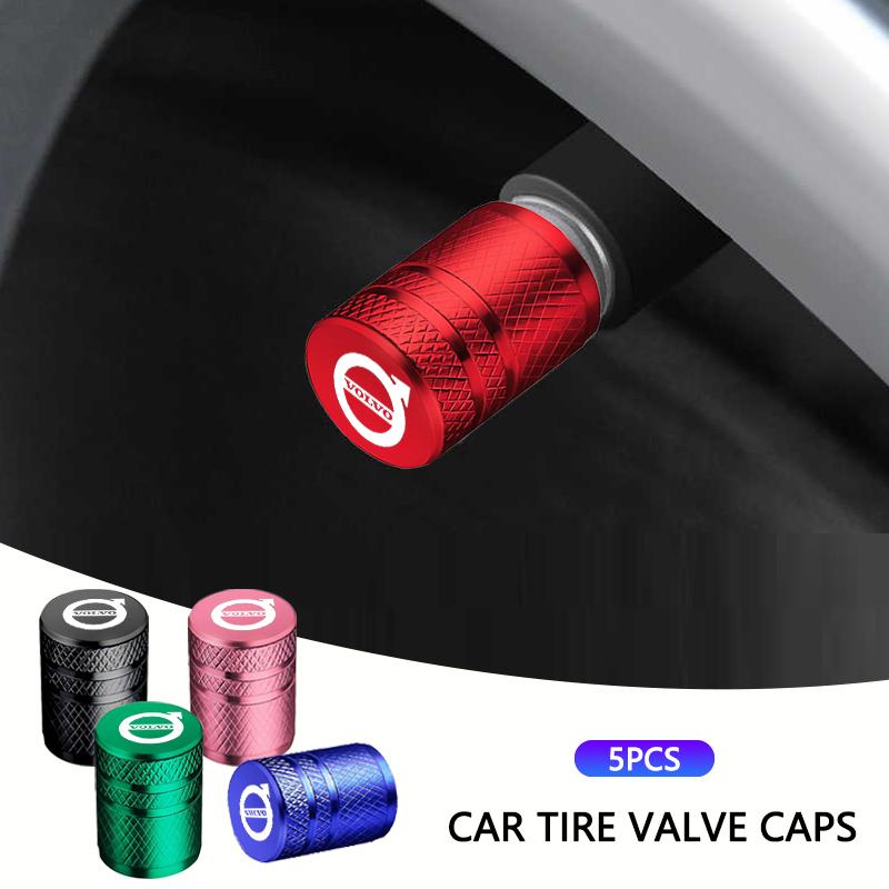 5Pcs Car Wheel Tire Valve Caps Metal Stem Protector Cover For Volvo EX90 V60 V40 XC90 S60 XC60 V50 V70 S90 XC40 S80 T6 V90 EX30 KN2