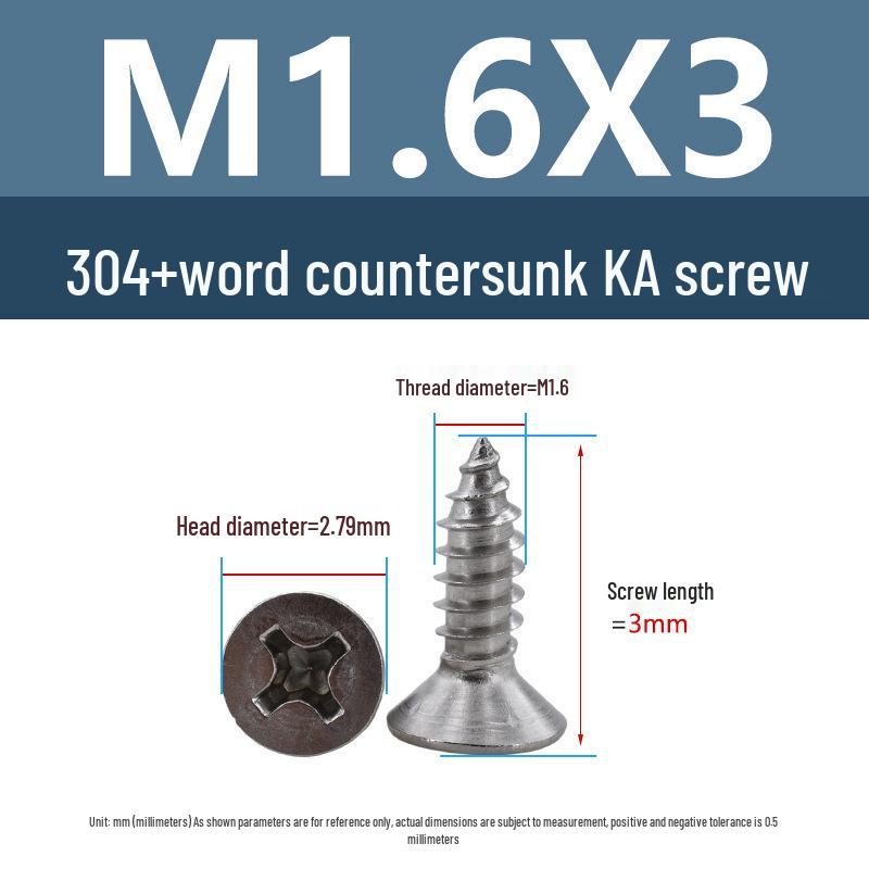 Yigu 304 Stainless Steel Phillips Flat Head Self-Tapping Screws M1-M2.5