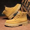 Autumn and Winter High-top Microfiber Leather Sports Tooling Yellow Boots Fashionable Versatile Outdoor Travel Locomotive Heightening Men's Boots