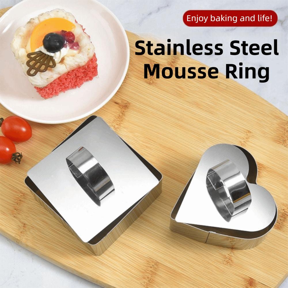 4Pcs Stainless Steel Cake Ring Mold Reusable Easy Release Cooking Ring DIY Baking Surface Smooth Dessert Food Molds with Pushers
