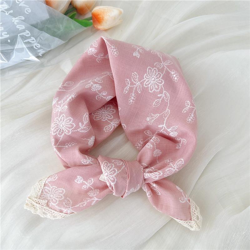 Хлопок лен кружевной край квадратные шарфы 60 см платок шейный платок банданы женский повседневный шейный платок клетчатый принт геометрический узор