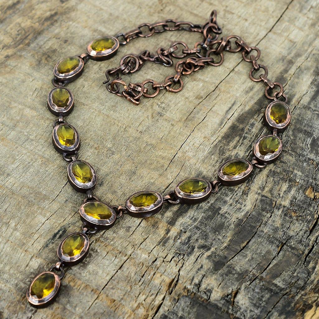 Ожерелье из ограненного цитрина, гальванизированная медь, регулируемая цепочка, антикварное украшение, ожерелье ручной работы, ожерелье с драгоценным камнем, подарки для друга