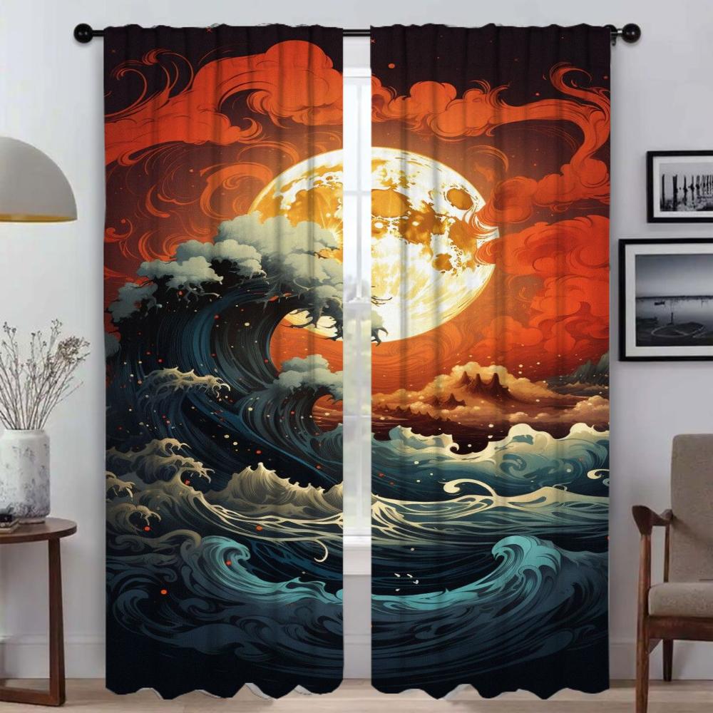Curtains for Living Room Curtain for Room 2 Panel Sun Moon and Tree Home Interior Curtains Partition Halloween Decoration Shades
