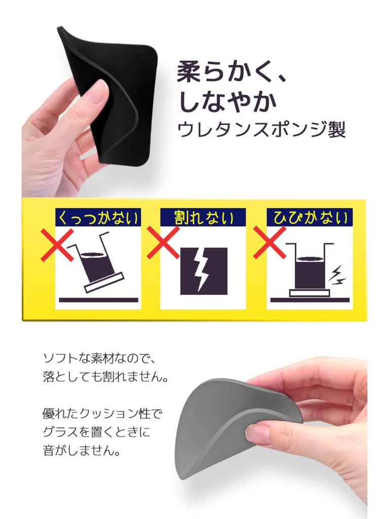 Aion Water Absorbent Light 9 x 9 1 Does not stick to the bottom of the Made in Coaster, Sponge, Round, Gray, cm, piece, cup, Non-slip, Washable,