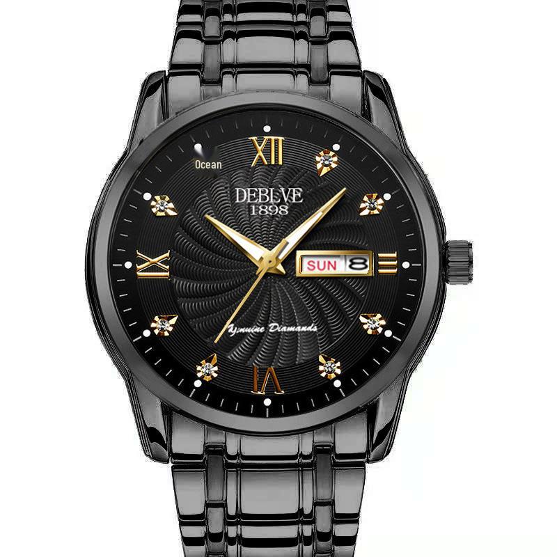 Мужские швейцарские часы с двойным календарем и браслетом из легированной стали, водонепроницаемые и люминесцентные.