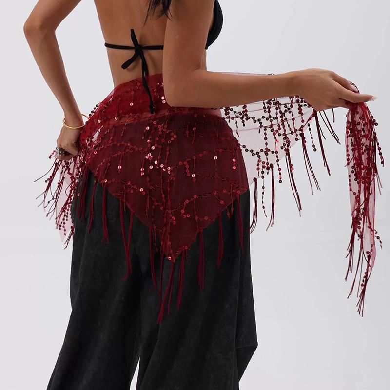 Versatile Belly Dance Waist Chain Tassel Triangular Scarf Waist Belt Jazz Dance Accessories Indian Dance Holiday Fart Curtain